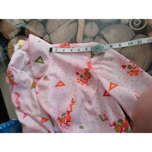 Vintage Maxi Dress and Matching Shrug Jacket Set 1960s Mod Geometric Floral Pink - Picture 15 of 15